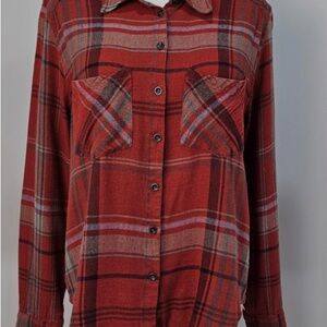 Free people Red Plaid Button-Up Flannel Shirt